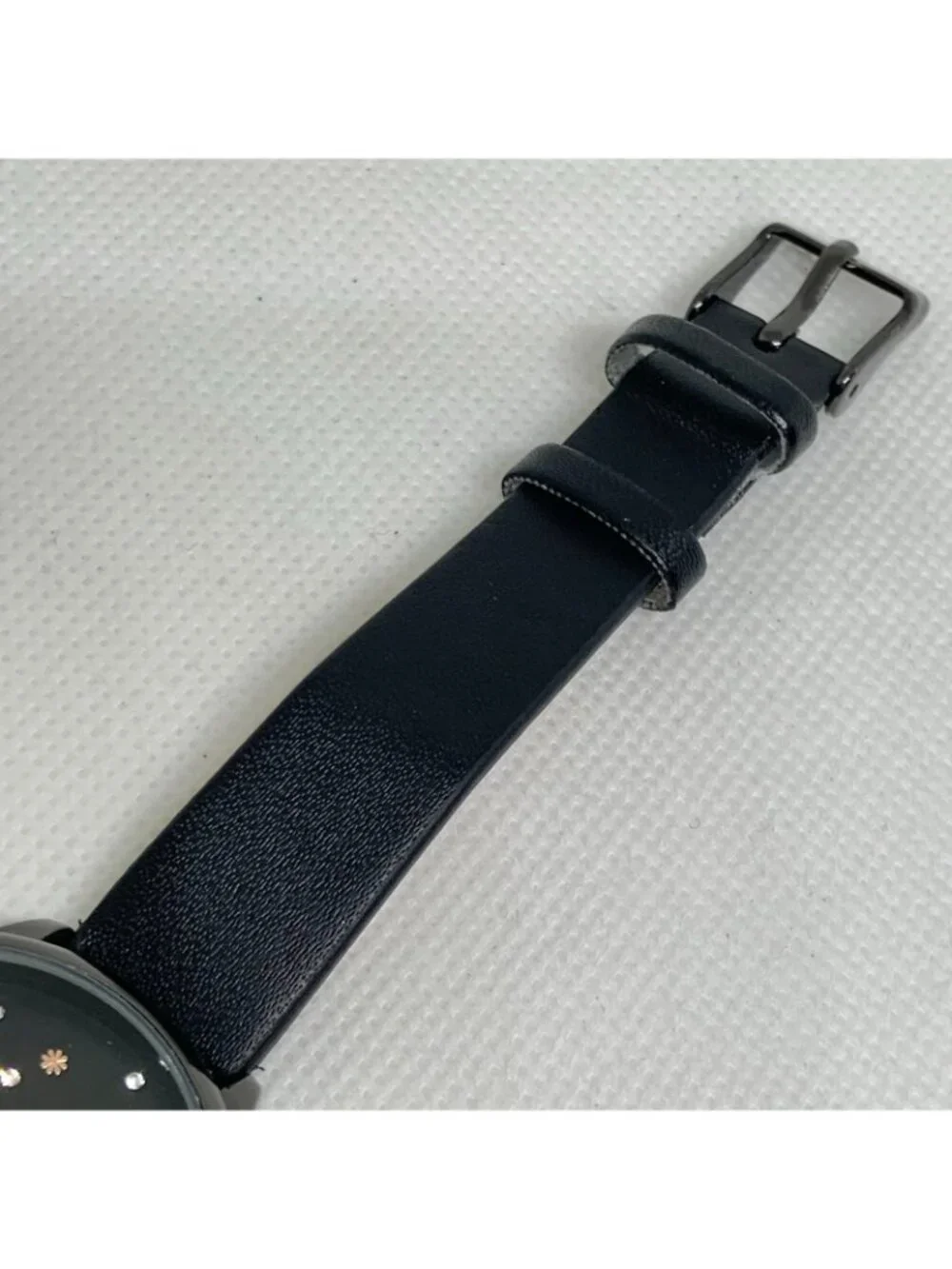 FMD women’s quartz watch black tone 33mm floral dial black leather running